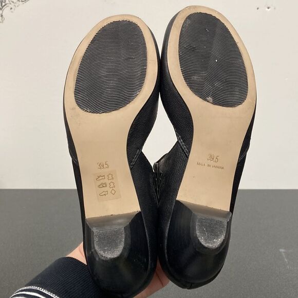 All Black the Brand Anthropologie Black Leather Cut Out Peep Toe Mary Jane Heels - Picture 8 of 12